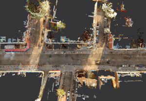 Point cloud map data of Kilburn High Road, captured by Macleod Simmonds using the NavVis VLX3