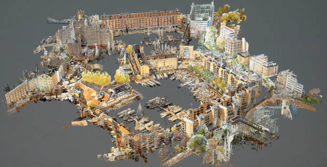 Point cloud data scan of St Katharine Docks by Macleod Simmonds using the NavVis VLX3