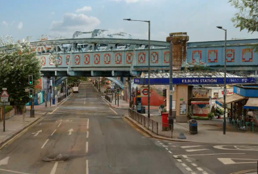 Point cloud data flythrough showing the beginning of Kilburn High Road. Visible is the bridge and the underground station.