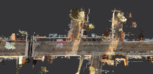 Point cloud data bird's eye view of Kilburn High Road, showing the entire London road from above using the data scanned by Macleod Simmonds