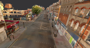 Point cloud data flythrough showing the beginning of Kilburn High Road.